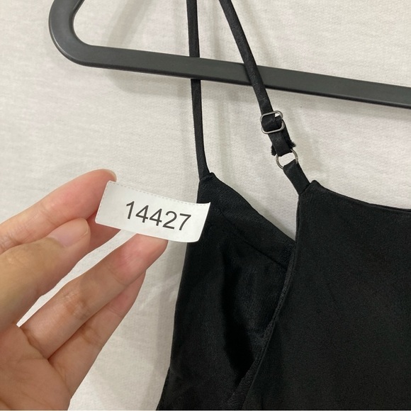 New Mossimo Black Asymmetric Hem Satin Flowy Y2K Dress Size Small - Picture 11 of 11